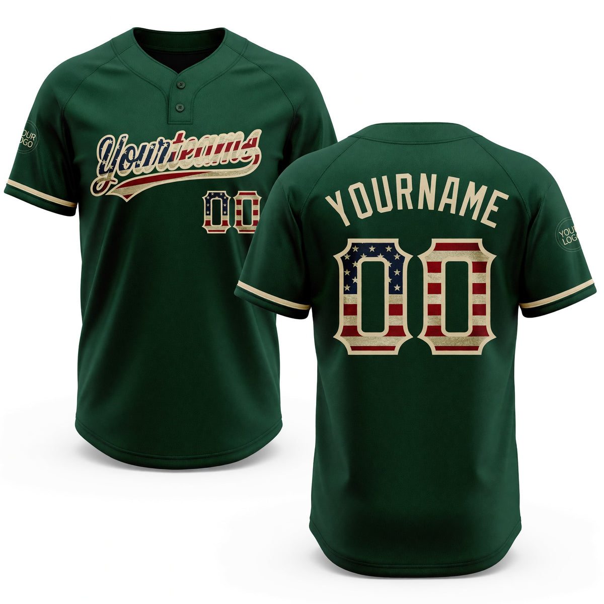Custom Green Vintage USA Flag-City Cream Two-Button Unisex Softball Jersey