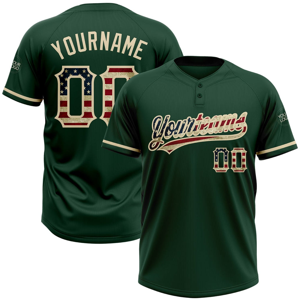 Custom Green Vintage USA Flag-City Cream Two-Button Unisex Softball Jersey photo 1