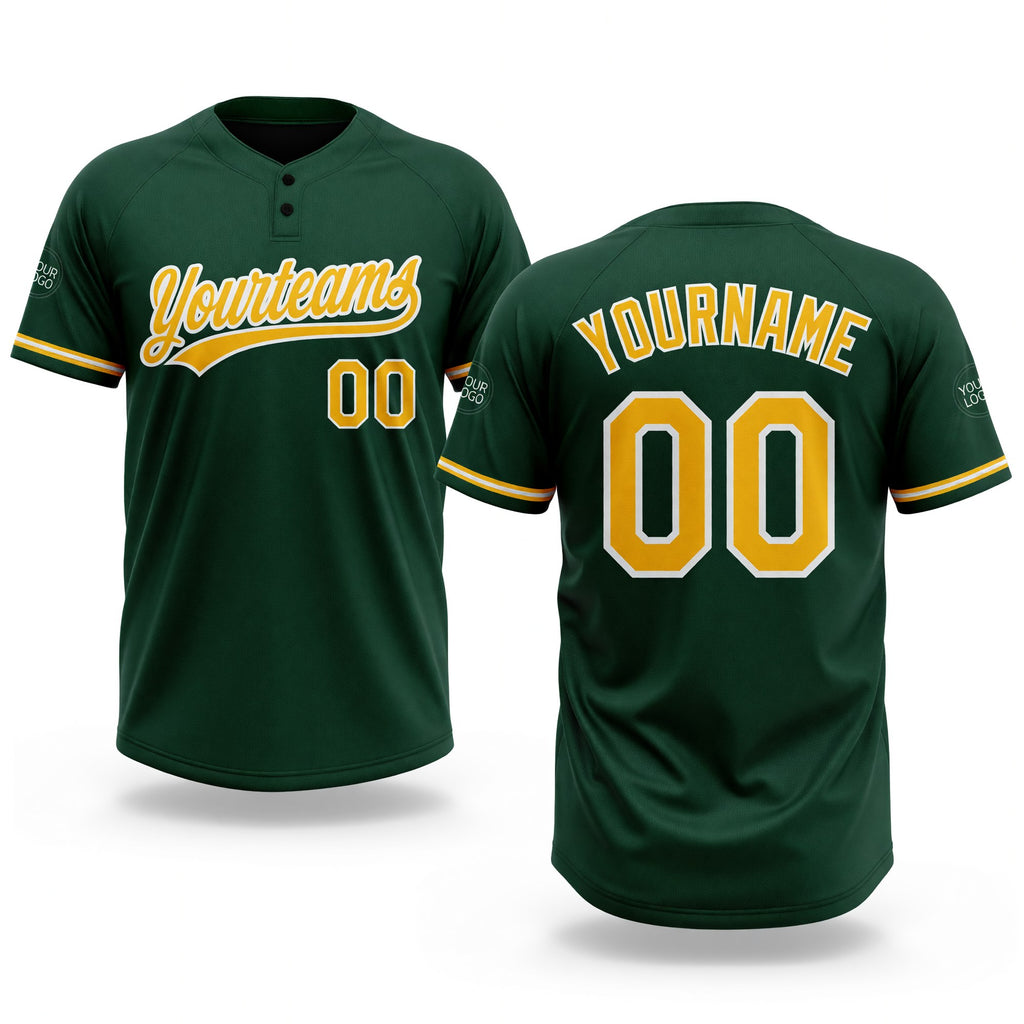 Custom Green Gold-White Two-Button Unisex Softball Jersey