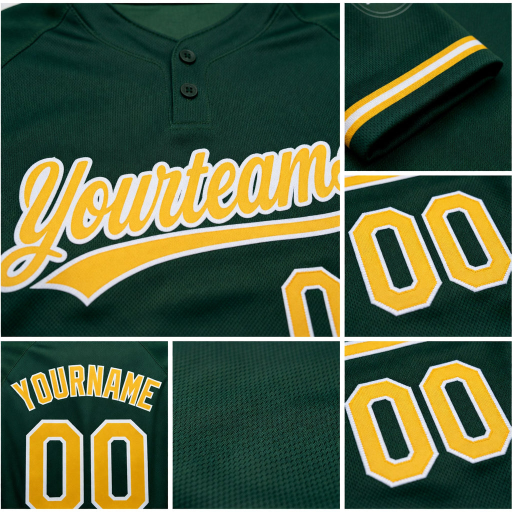 Custom Green Gold-White Two-Button Unisex Softball Jersey detail
