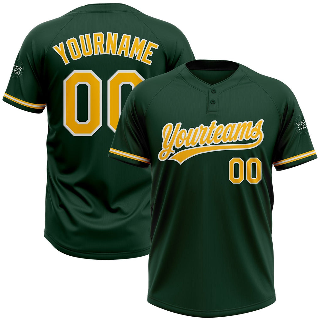 Custom Green Gold-White Two-Button Unisex Softball Jersey photo 1