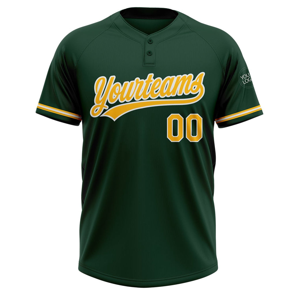 Custom Green Gold-White Two-Button Unisex Softball Jersey photo 2