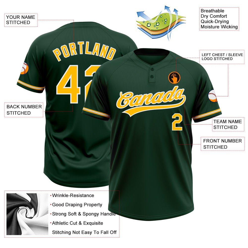 Custom Green Gold-White Two-Button Unisex Softball Jersey photo 3