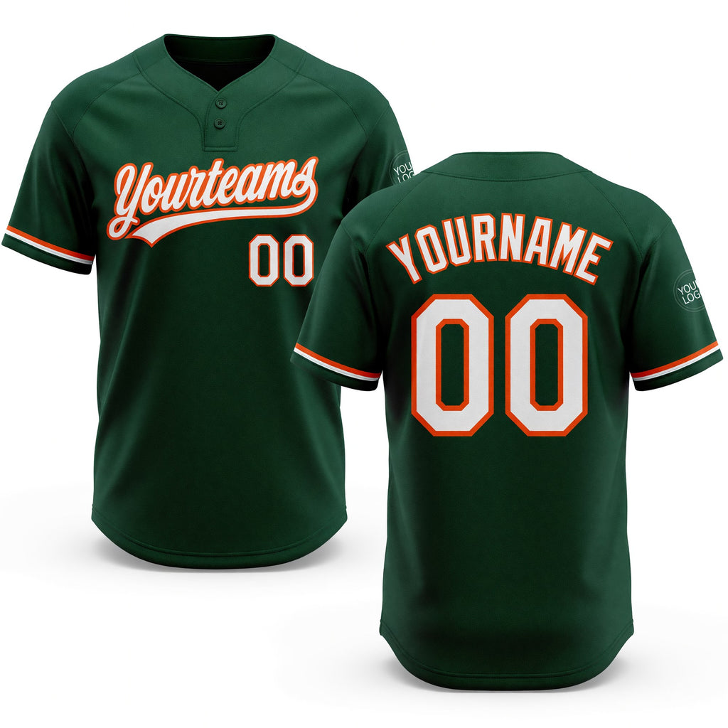 Custom Green White-Orange Two-Button Unisex Softball Jersey