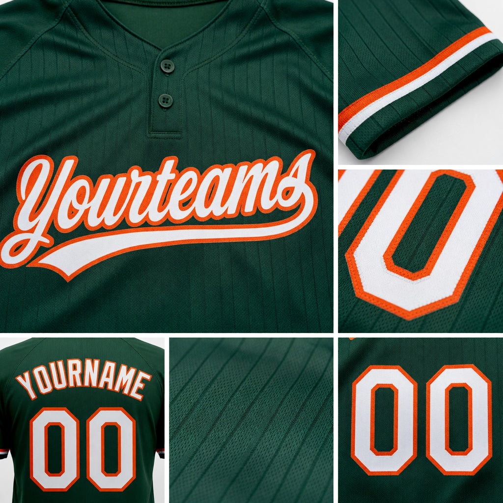 Custom Green White-Orange Two-Button Unisex Softball Jersey detail