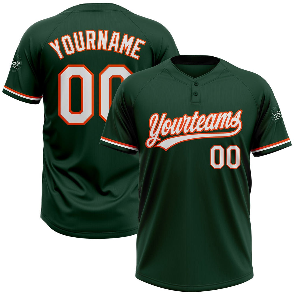 Custom Green White-Orange Two-Button Unisex Softball Jersey photo 1