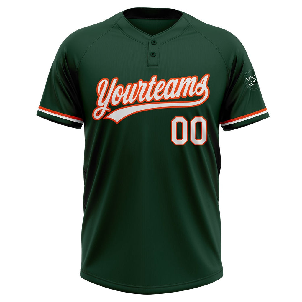 Custom Green White-Orange Two-Button Unisex Softball Jersey photo 2