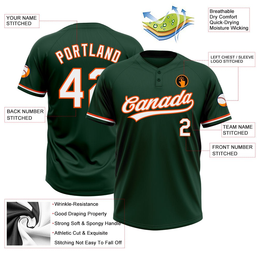 Custom Green White-Orange Two-Button Unisex Softball Jersey photo 3