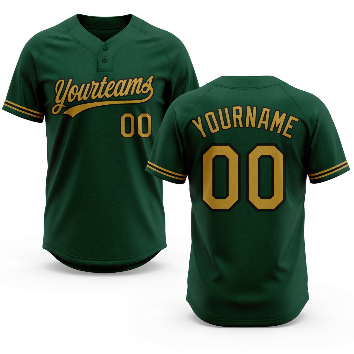 Custom Green Old Gold-Black Two-Button Unisex Softball Jersey