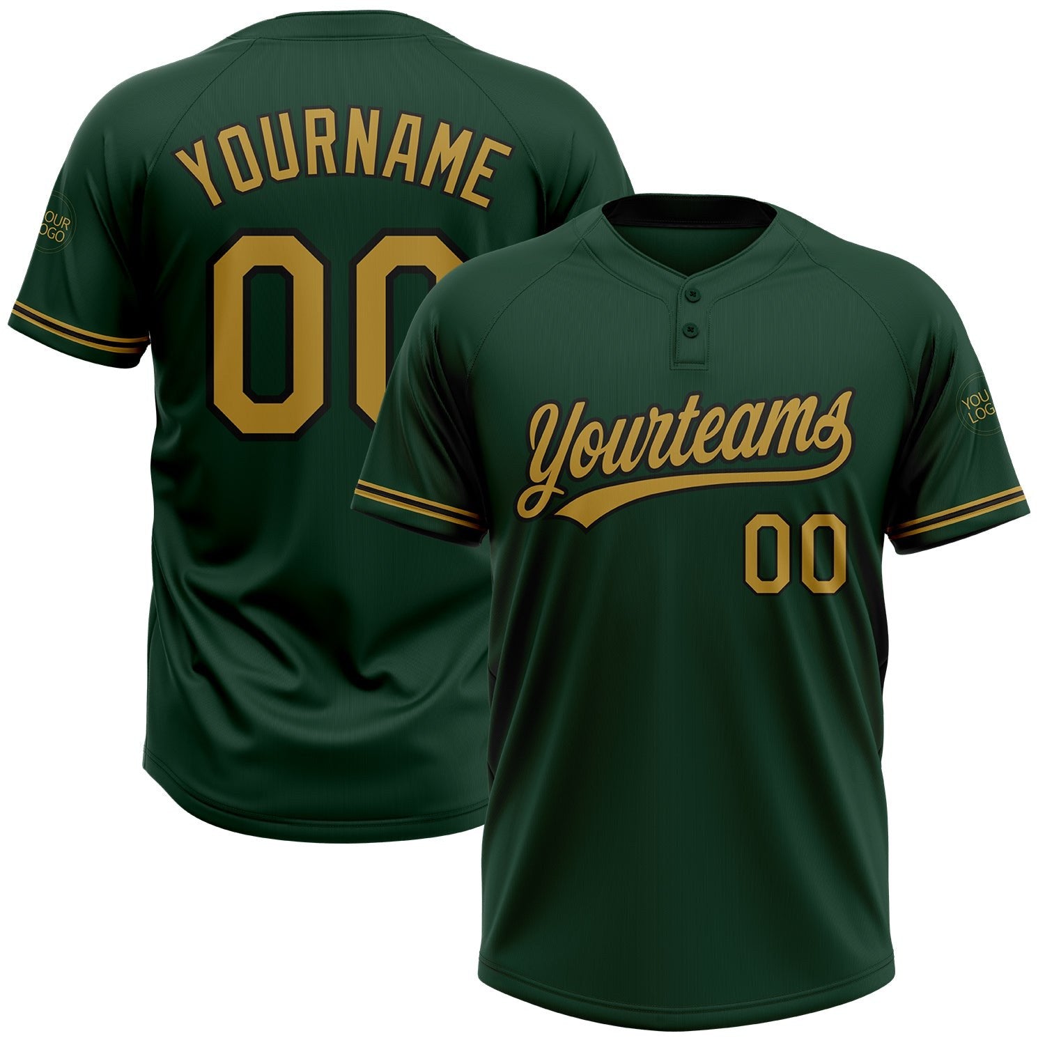 Custom Green Old Gold-Black Two-Button Unisex Softball Jersey photo 1