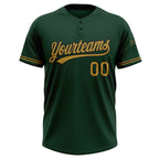 Custom Green Old Gold-Black Two-Button Unisex Softball Jersey photo 2