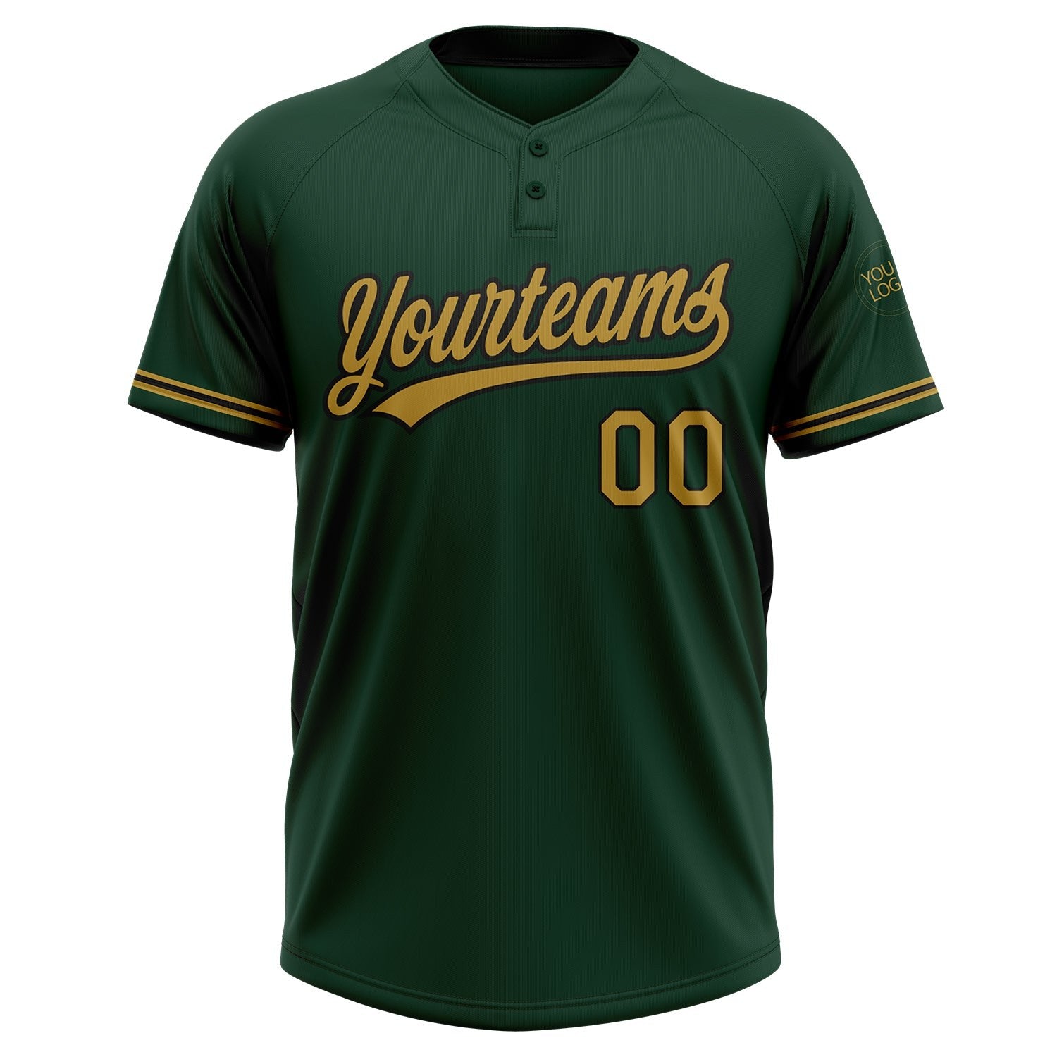 Custom Green Old Gold-Black Two-Button Unisex Softball Jersey photo 2