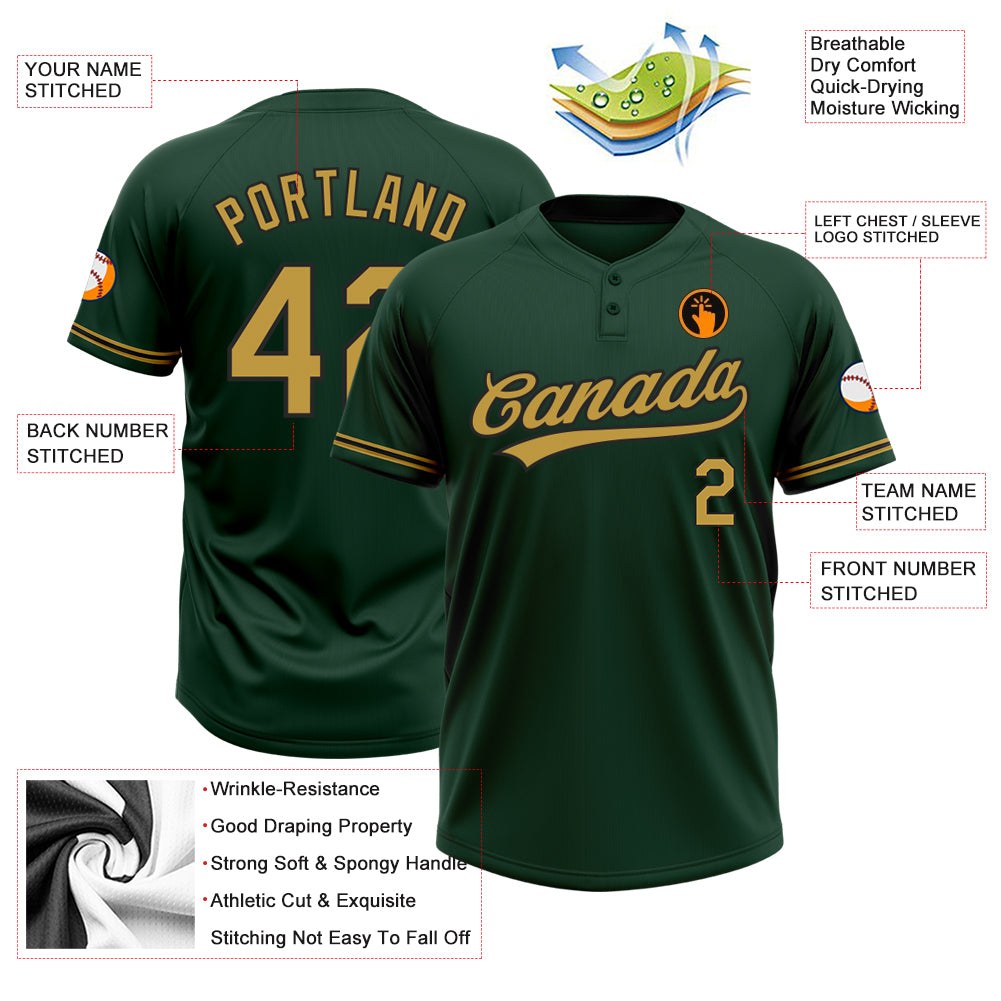 Custom Green Old Gold-Black Two-Button Unisex Softball Jersey photo 3