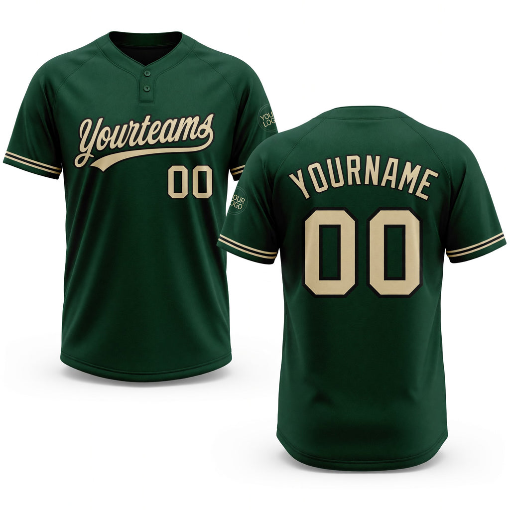Custom Green City Cream-Black Two-Button Unisex Softball Jersey