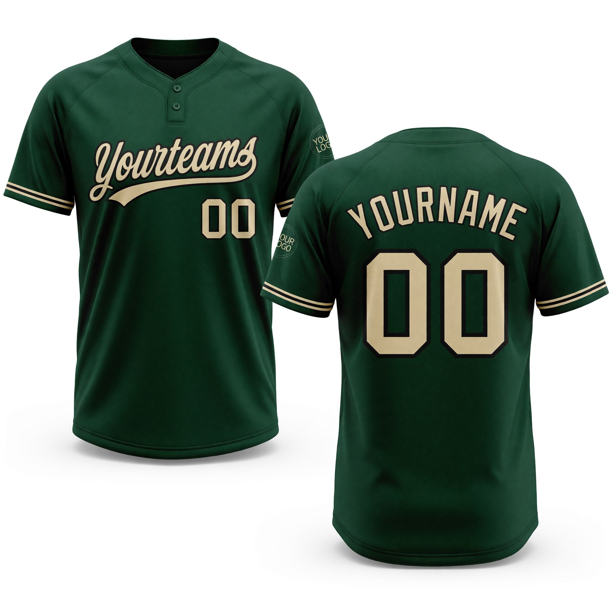 Custom Green City Cream-Black Two-Button Unisex Softball Jersey