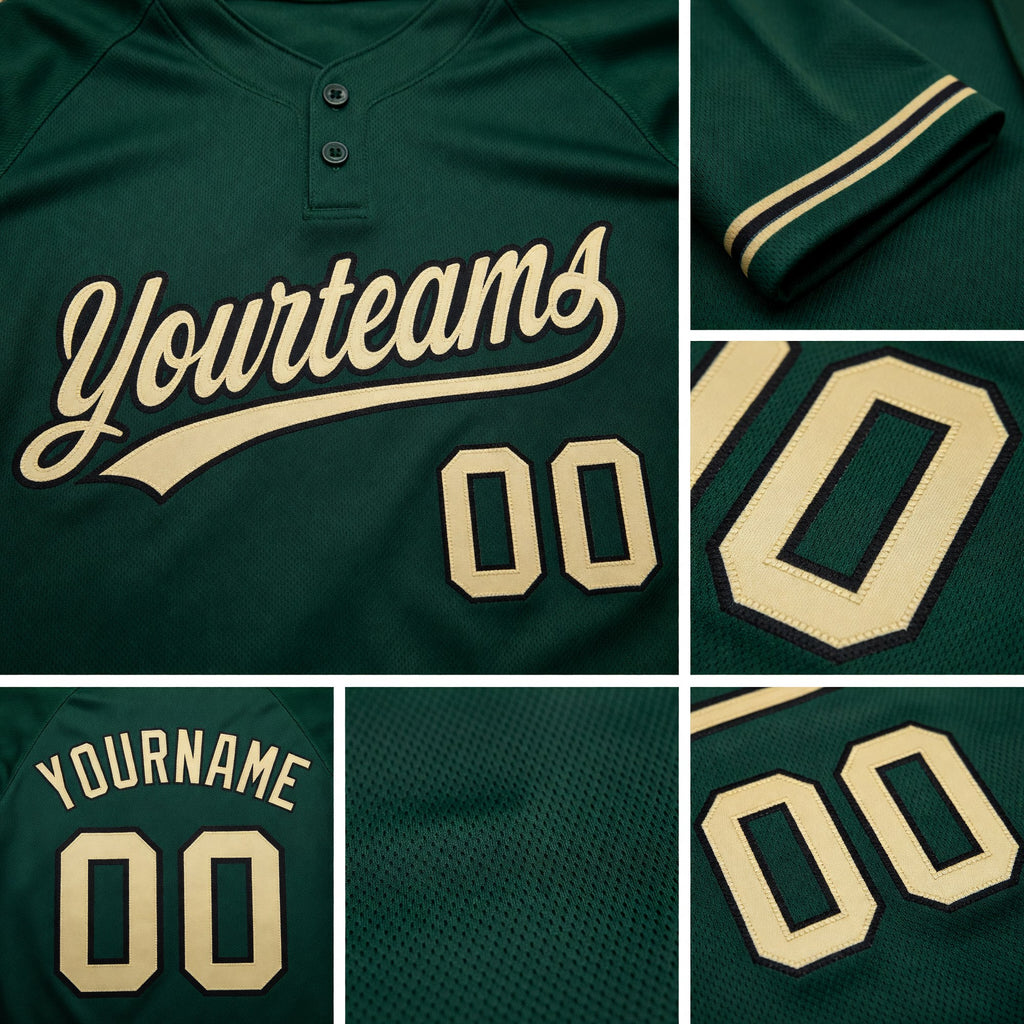Custom Green City Cream-Black Two-Button Unisex Softball Jersey detail