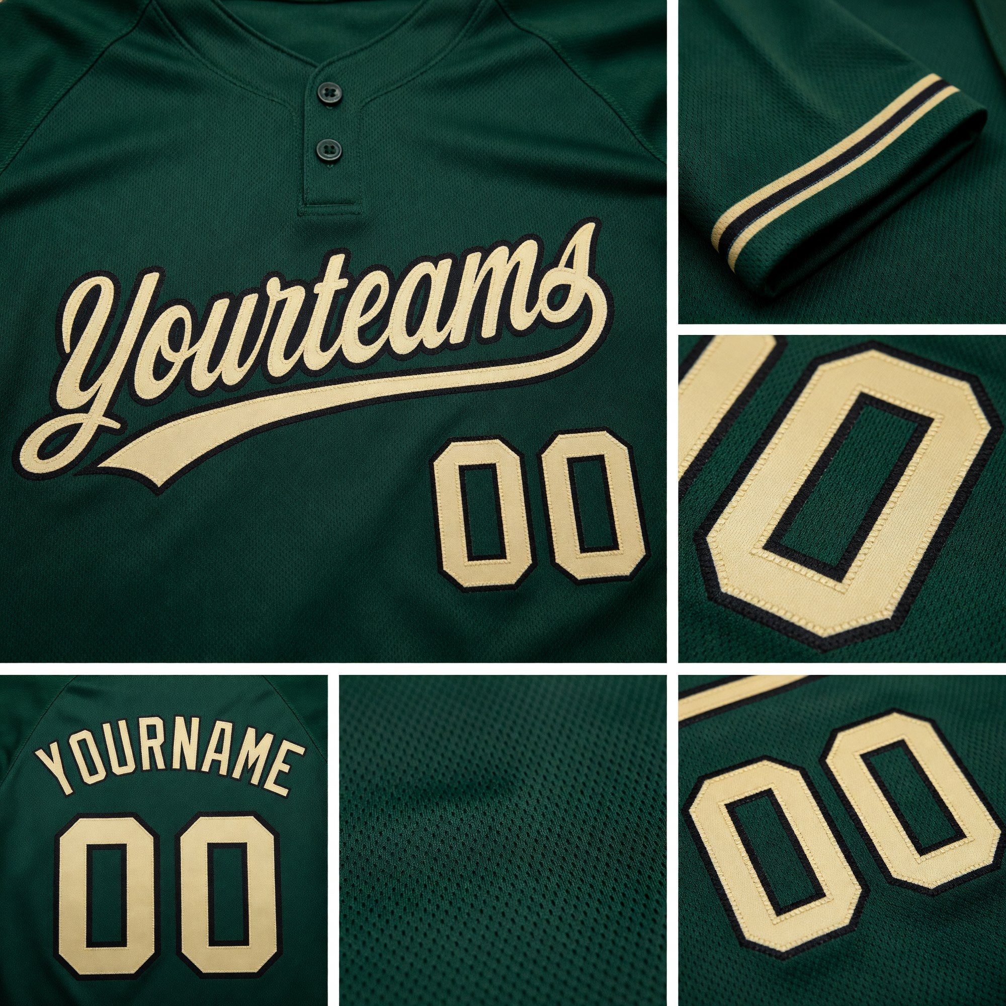Custom Green City Cream-Black Two-Button Unisex Softball Jersey detail