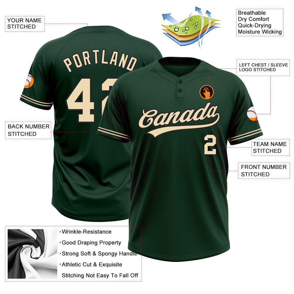 Custom Green City Cream-Black Two-Button Unisex Softball Jersey photo 3