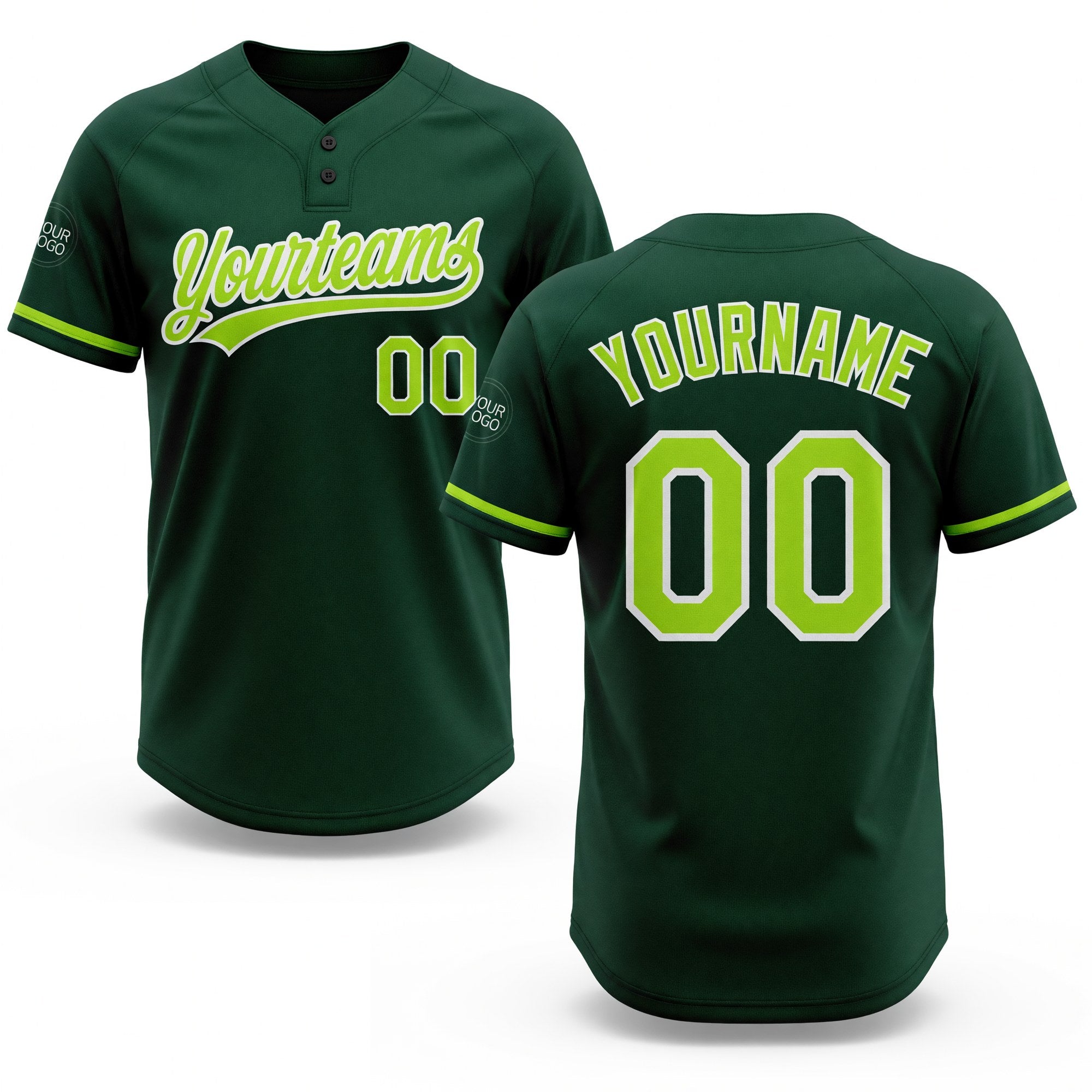 Custom Green Neon Green-White Two-Button Unisex Softball Jersey