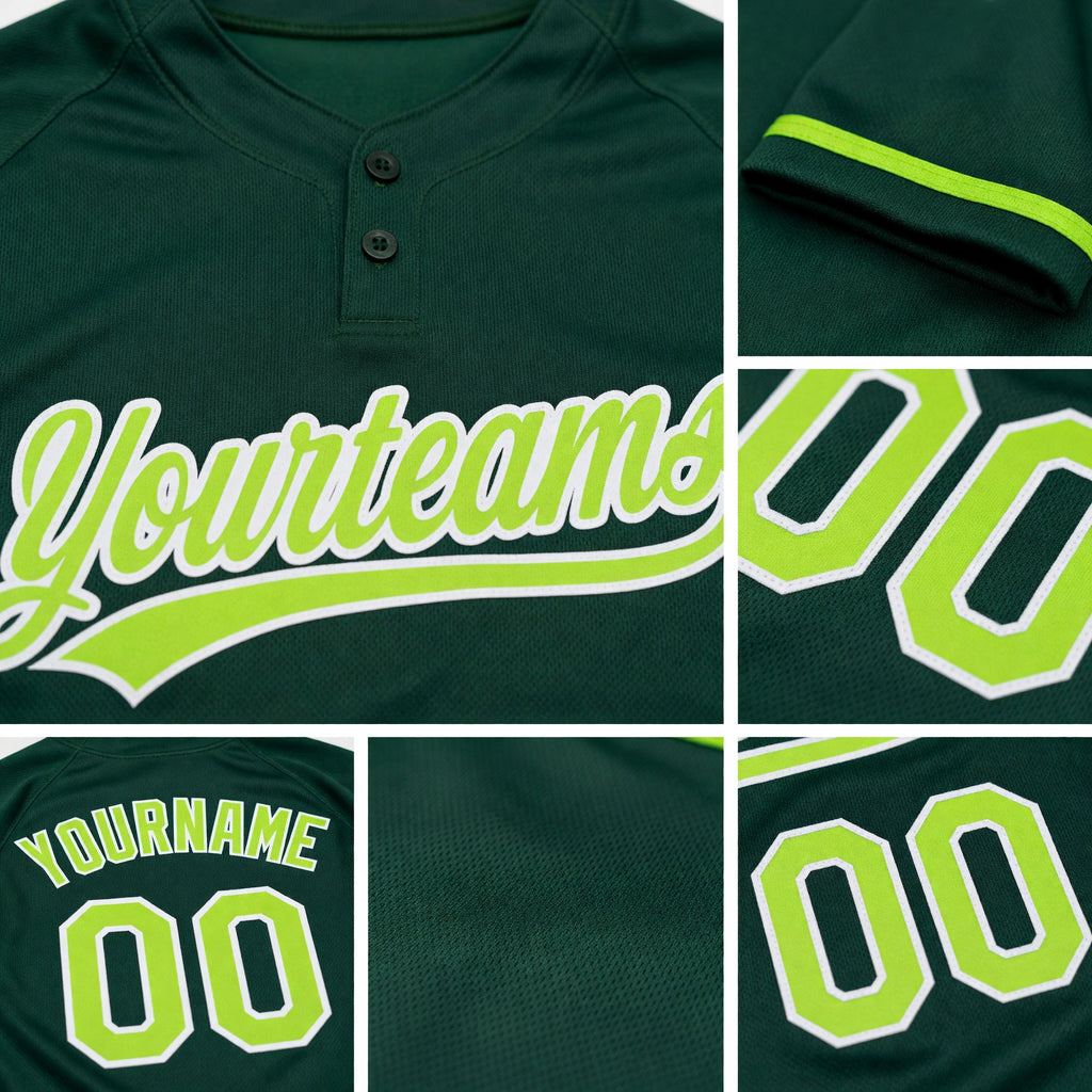 Custom Green Neon Green-White Two-Button Unisex Softball Jersey detail