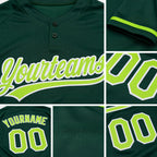 Custom Green Neon Green-White Two-Button Unisex Softball Jersey detail