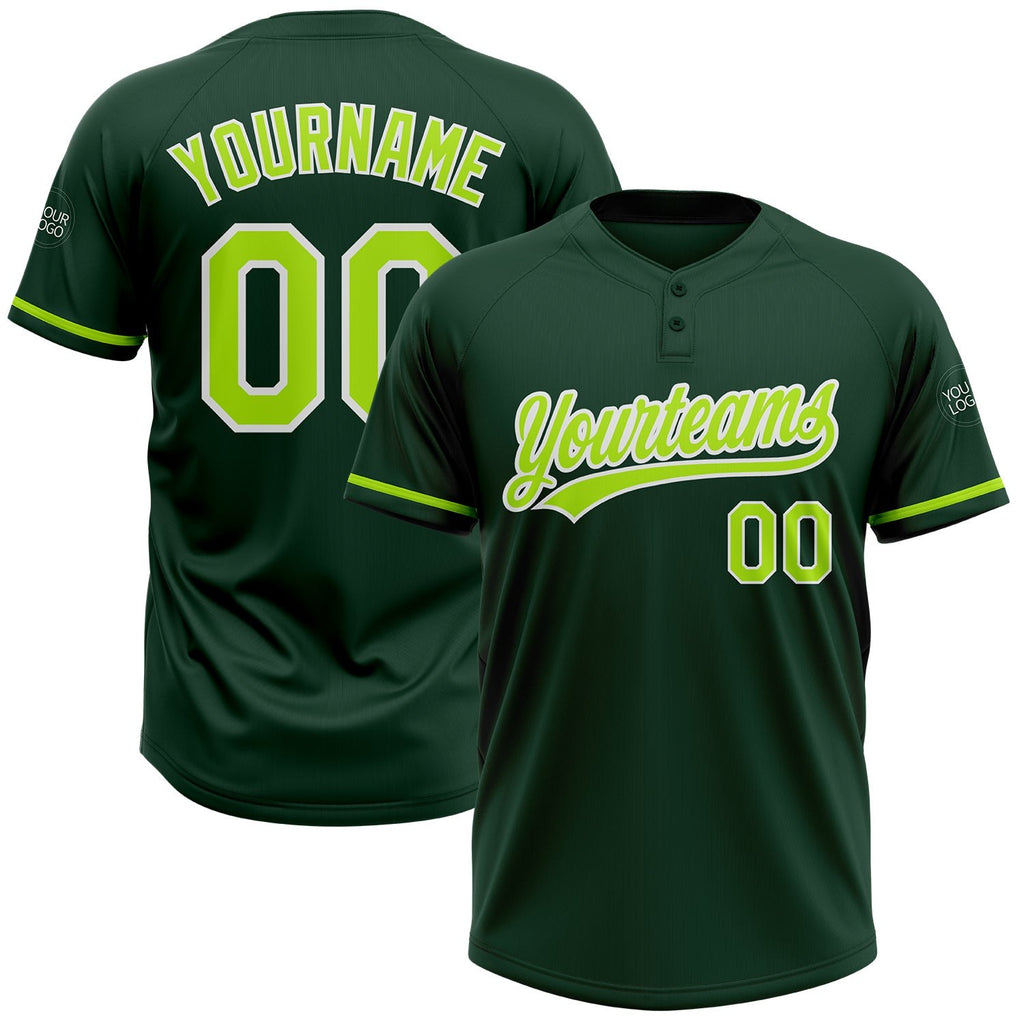 Custom Green Neon Green-White Two-Button Unisex Softball Jersey photo 1