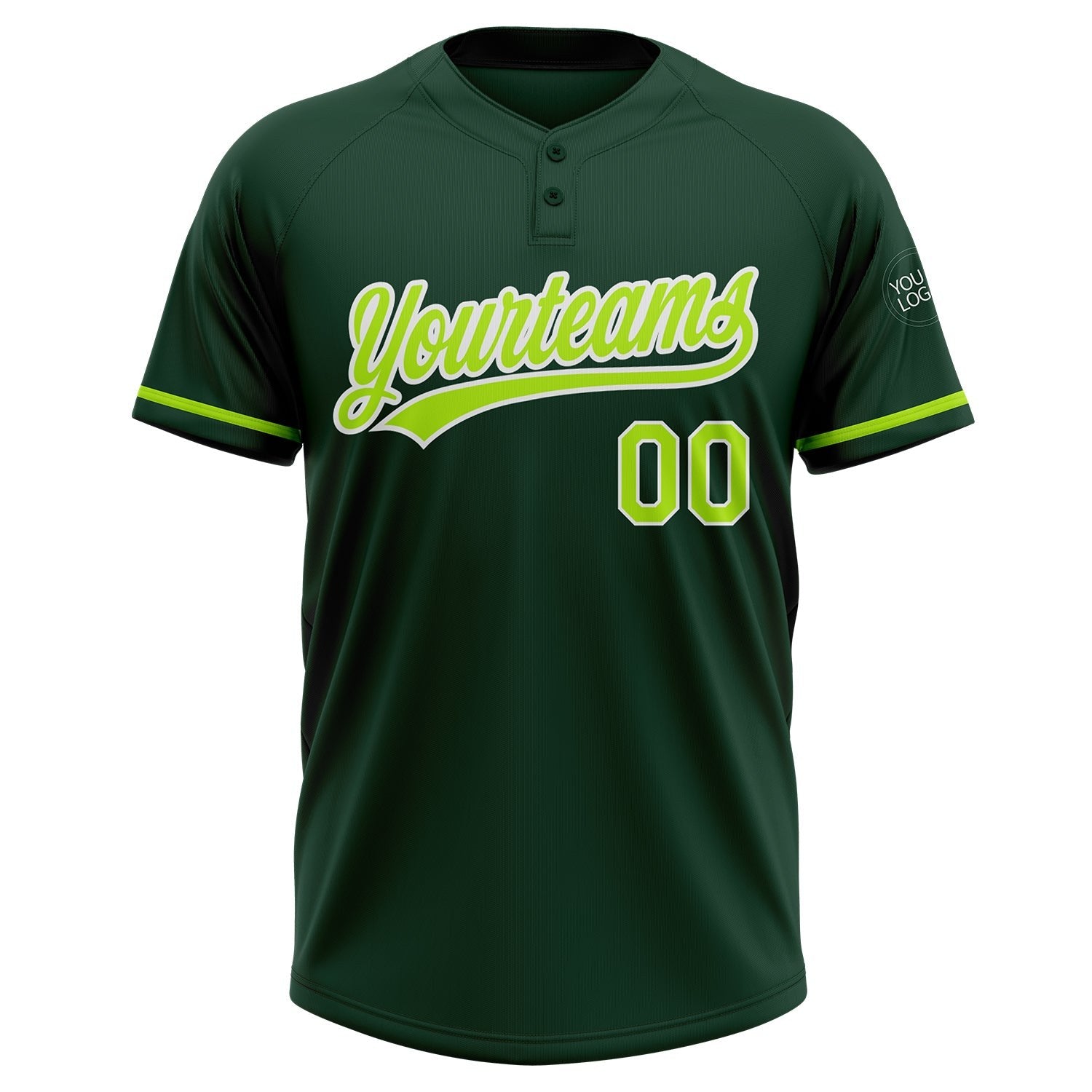 Custom Green Neon Green-White Two-Button Unisex Softball Jersey photo 2