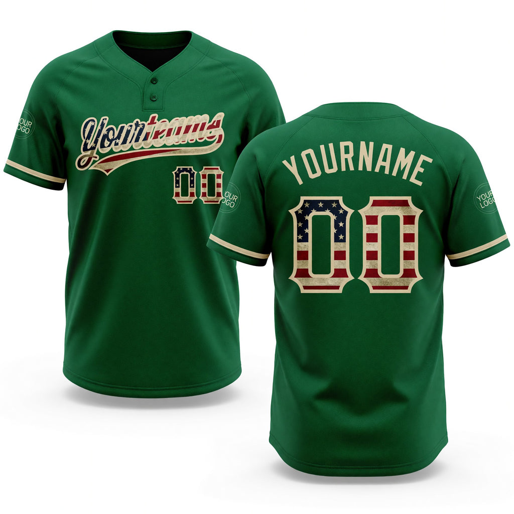 Custom Kelly Green Vintage USA Flag-City Cream Two-Button Unisex Softball Jersey