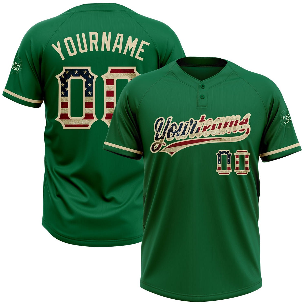 Custom Kelly Green Vintage USA Flag-City Cream Two-Button Unisex Softball Jersey photo 1