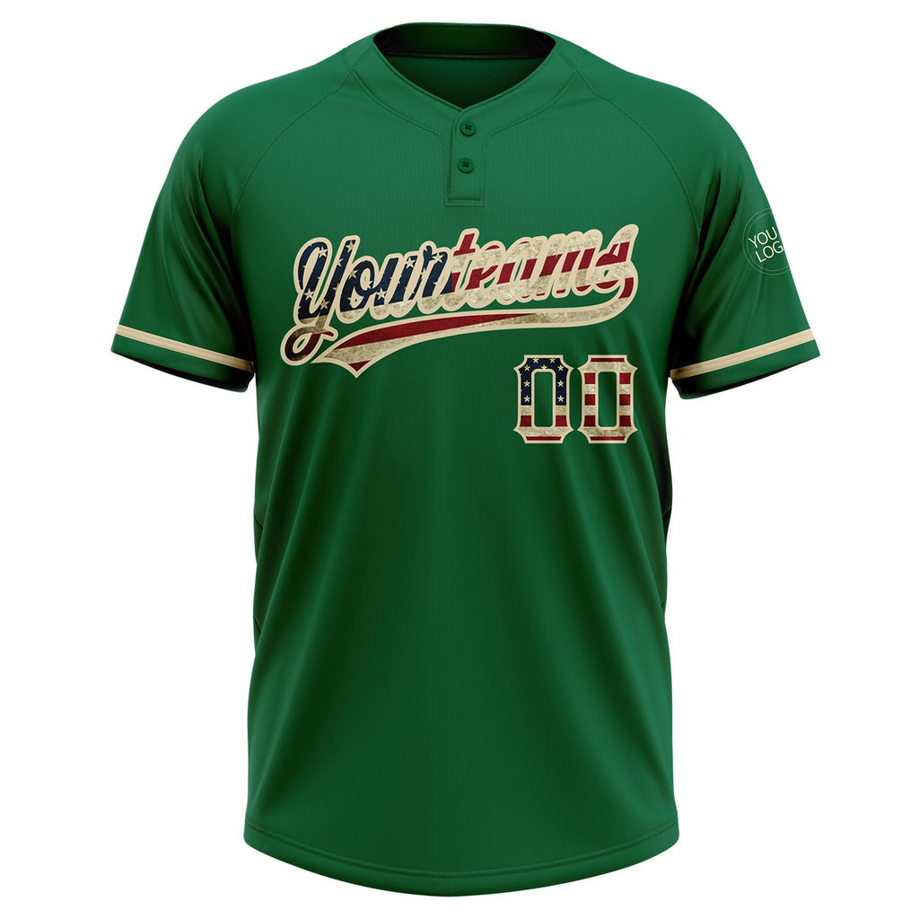 Custom Kelly Green Vintage USA Flag-City Cream Two-Button Unisex Softball Jersey photo 2
