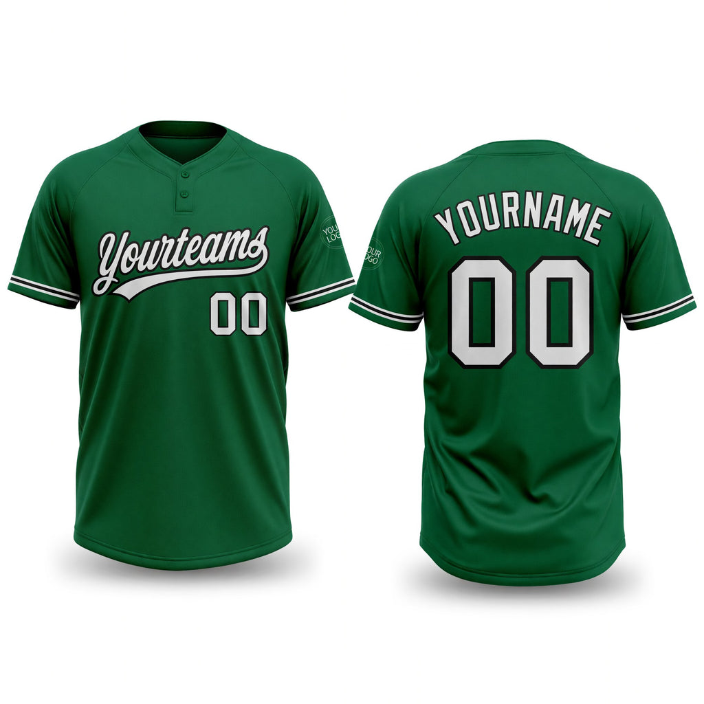 Custom Kelly Green White-Black Two-Button Unisex Softball Jersey