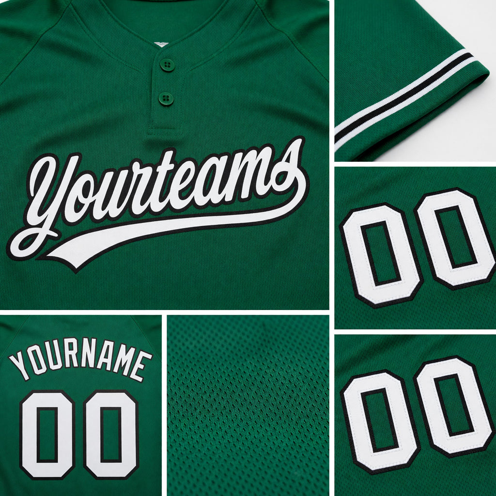 Custom Kelly Green White-Black Two-Button Unisex Softball Jersey detail