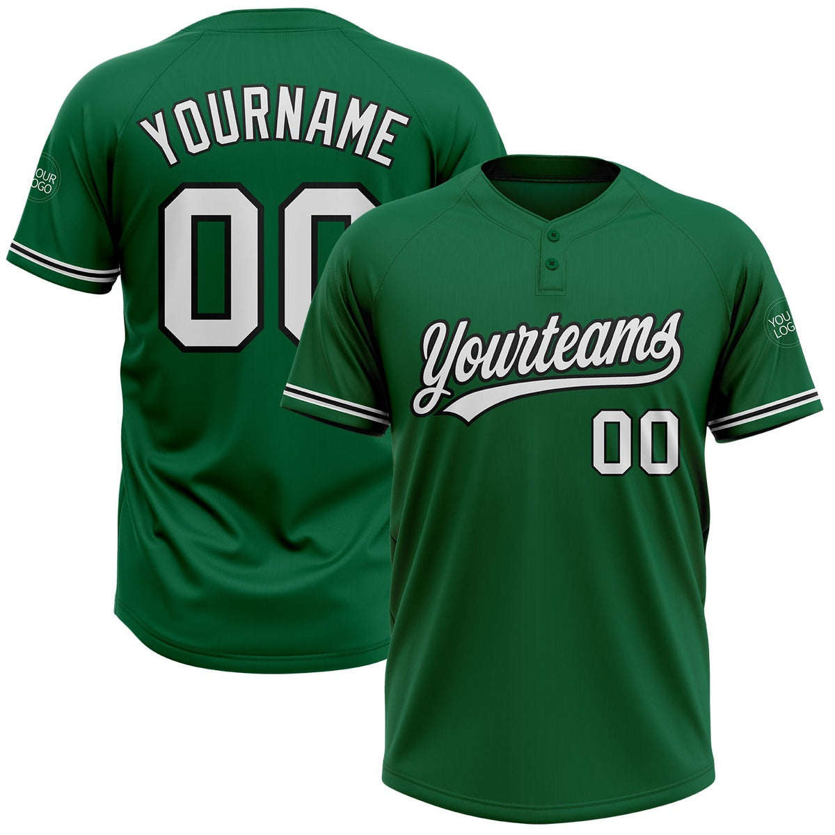 Custom Kelly Green White-Black Two-Button Unisex Softball Jersey photo 1