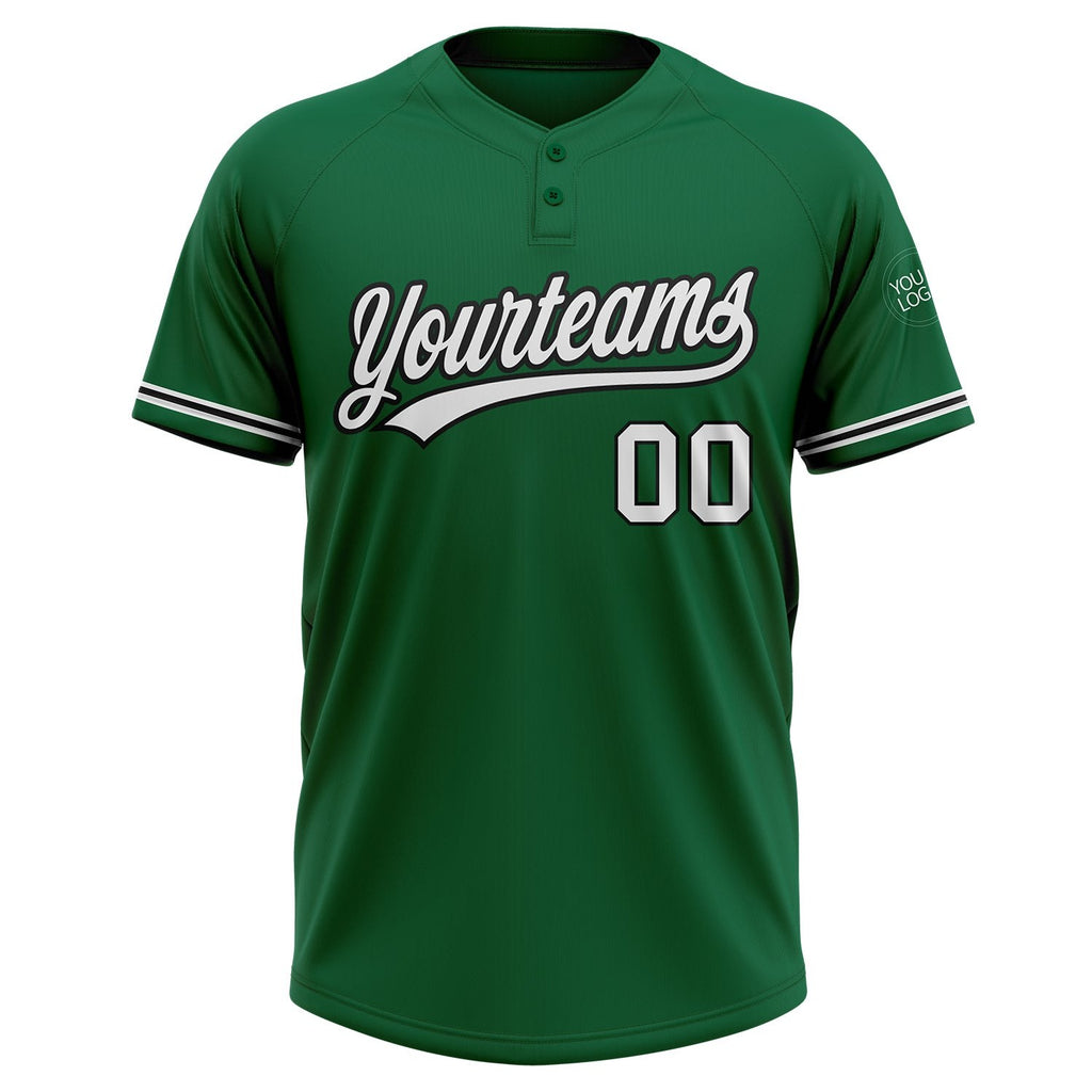 Custom Kelly Green White-Black Two-Button Unisex Softball Jersey photo 2