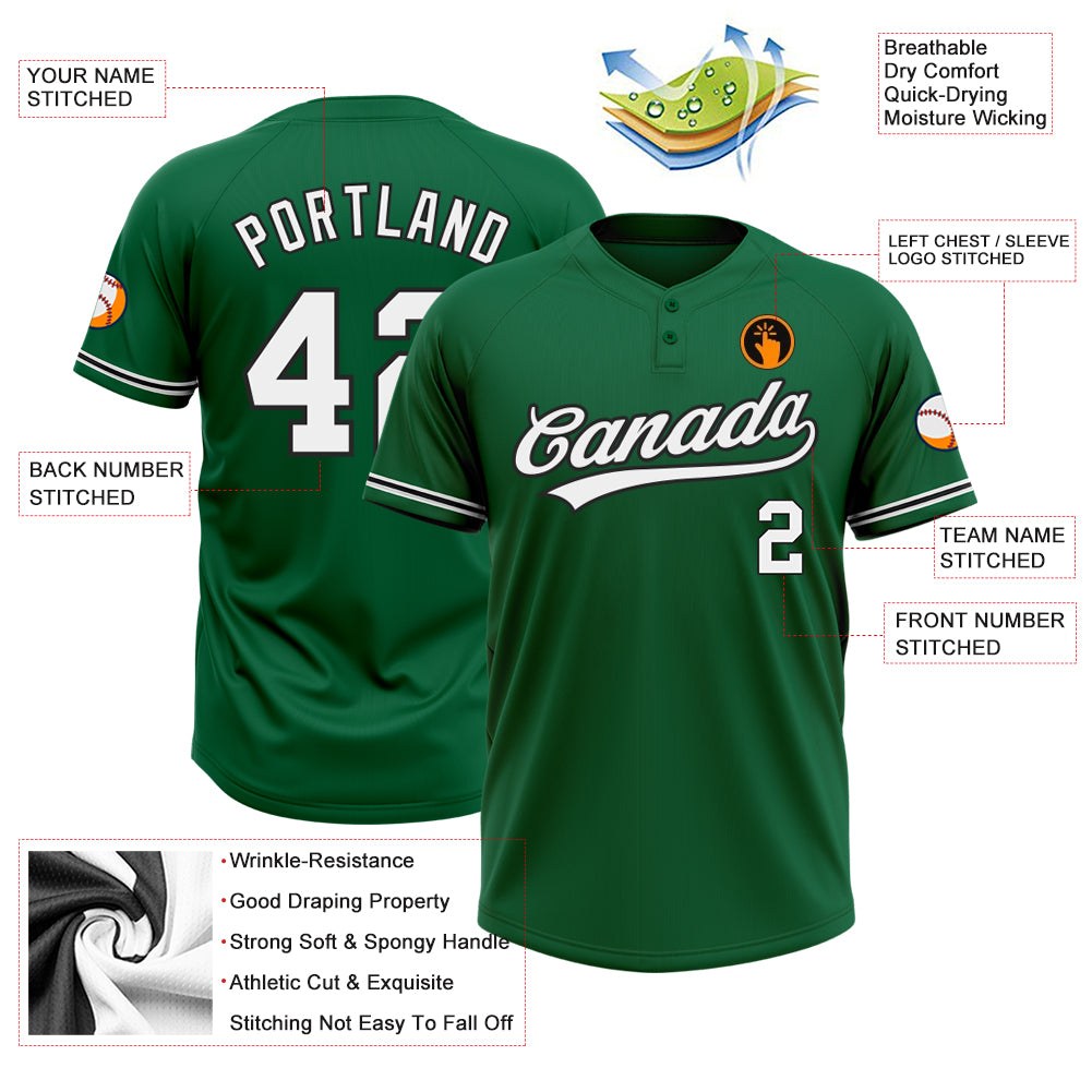 Custom Kelly Green White-Black Two-Button Unisex Softball Jersey photo 3