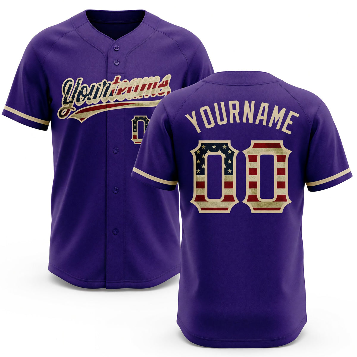 Custom Purple Vintage USA Flag-City Cream Two-Button Unisex Softball Jersey