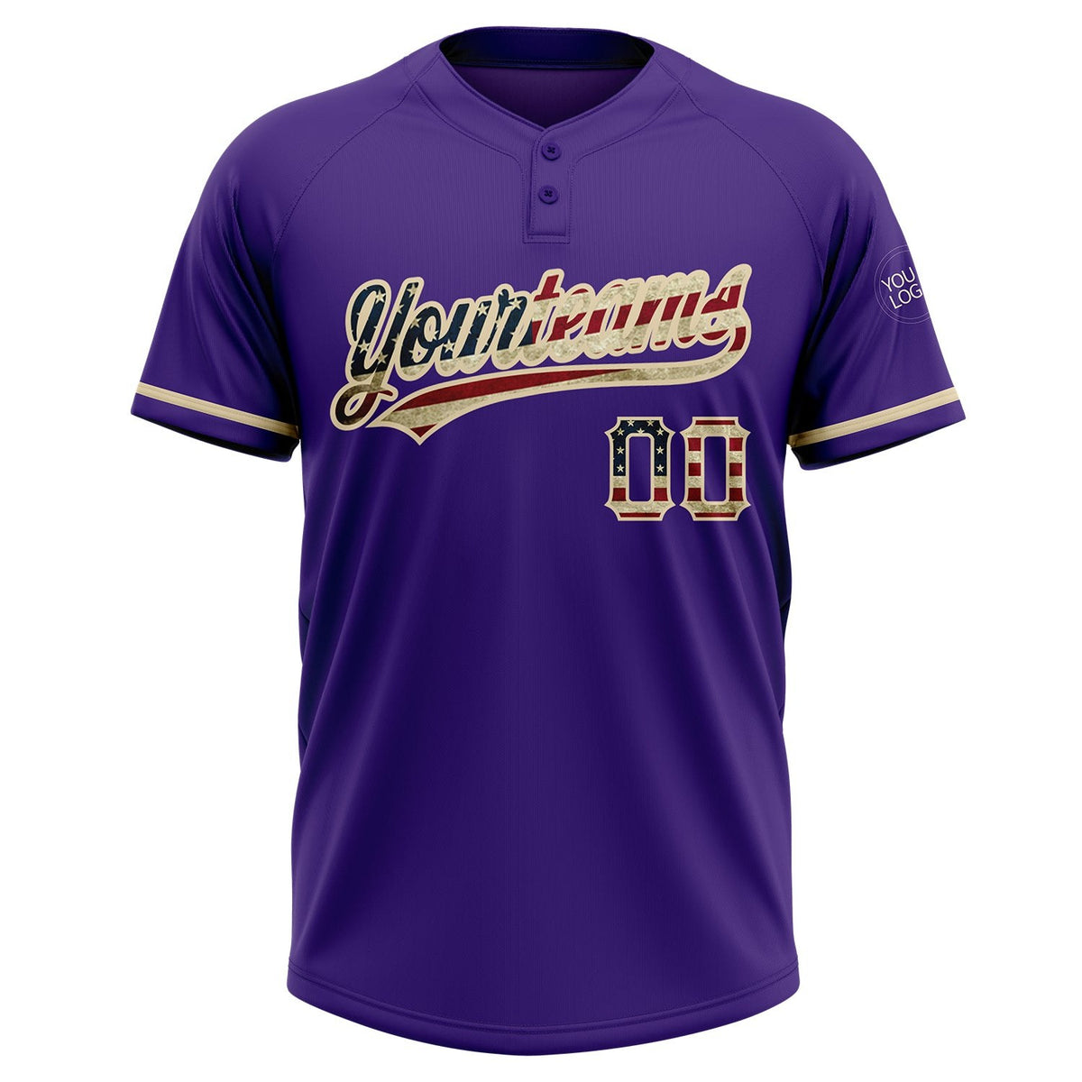Custom Purple Vintage USA Flag-City Cream Two-Button Unisex Softball Jersey photo 2