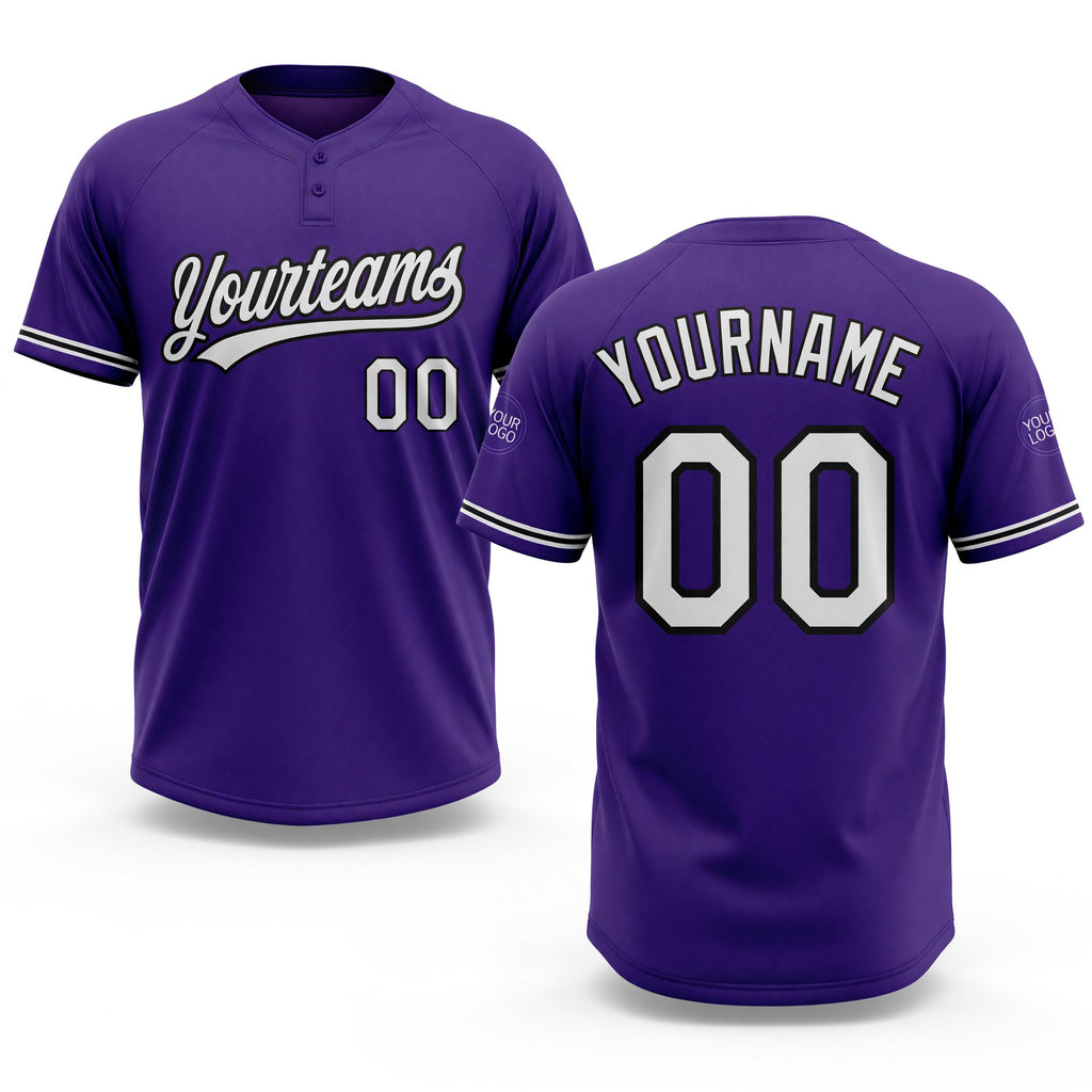 Custom Purple White-Black Two-Button Unisex Softball Jersey