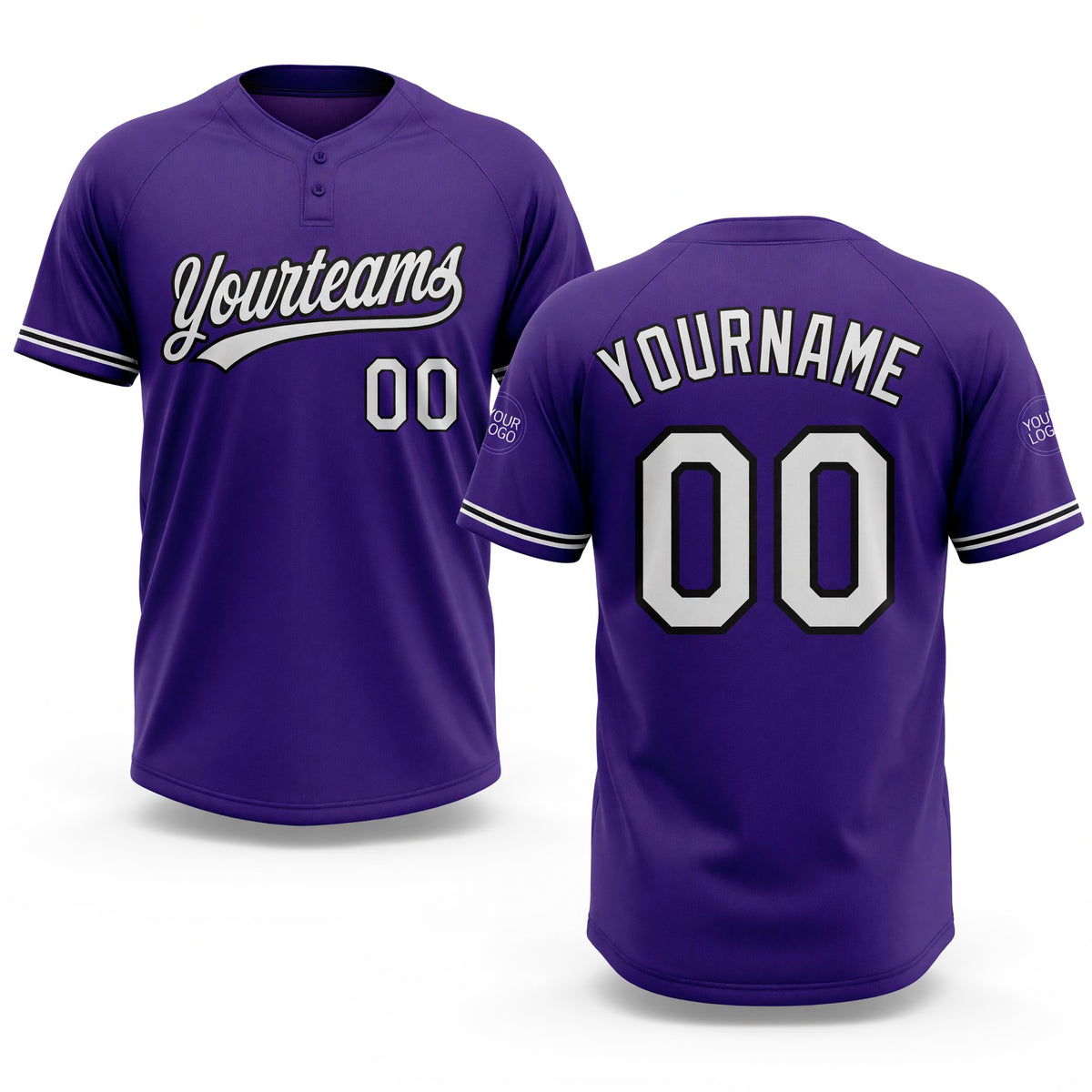 Custom Purple White-Black Two-Button Unisex Softball Jersey