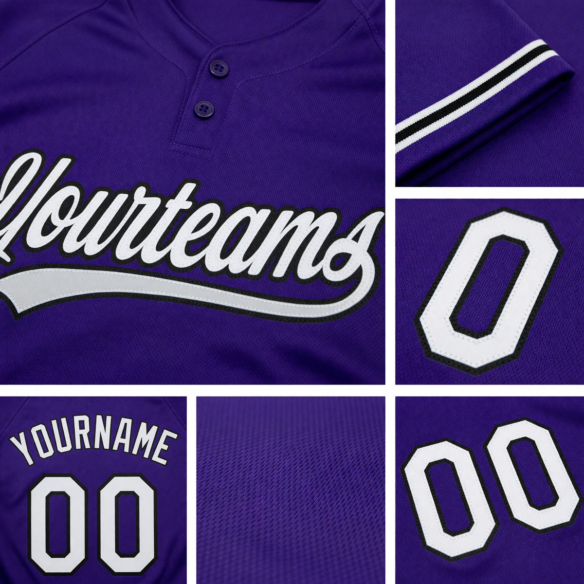 Custom Purple White-Black Two-Button Unisex Softball Jersey detail