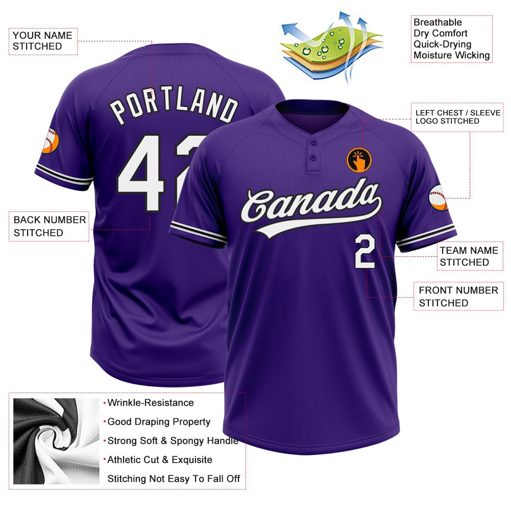 Custom Purple White-Black Two-Button Unisex Softball Jersey photo 3