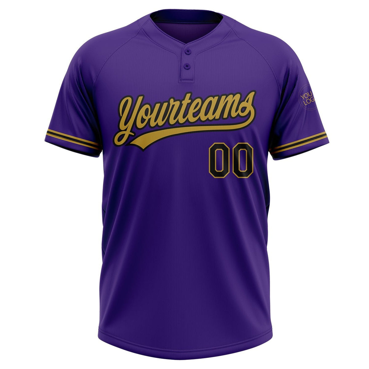 Custom Purple Black-Old Gold Two-Button Unisex Softball Jersey photo 2