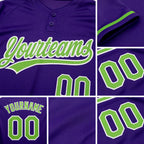 Custom Purple Neon Green-White Two-Button Unisex Softball Jersey detail