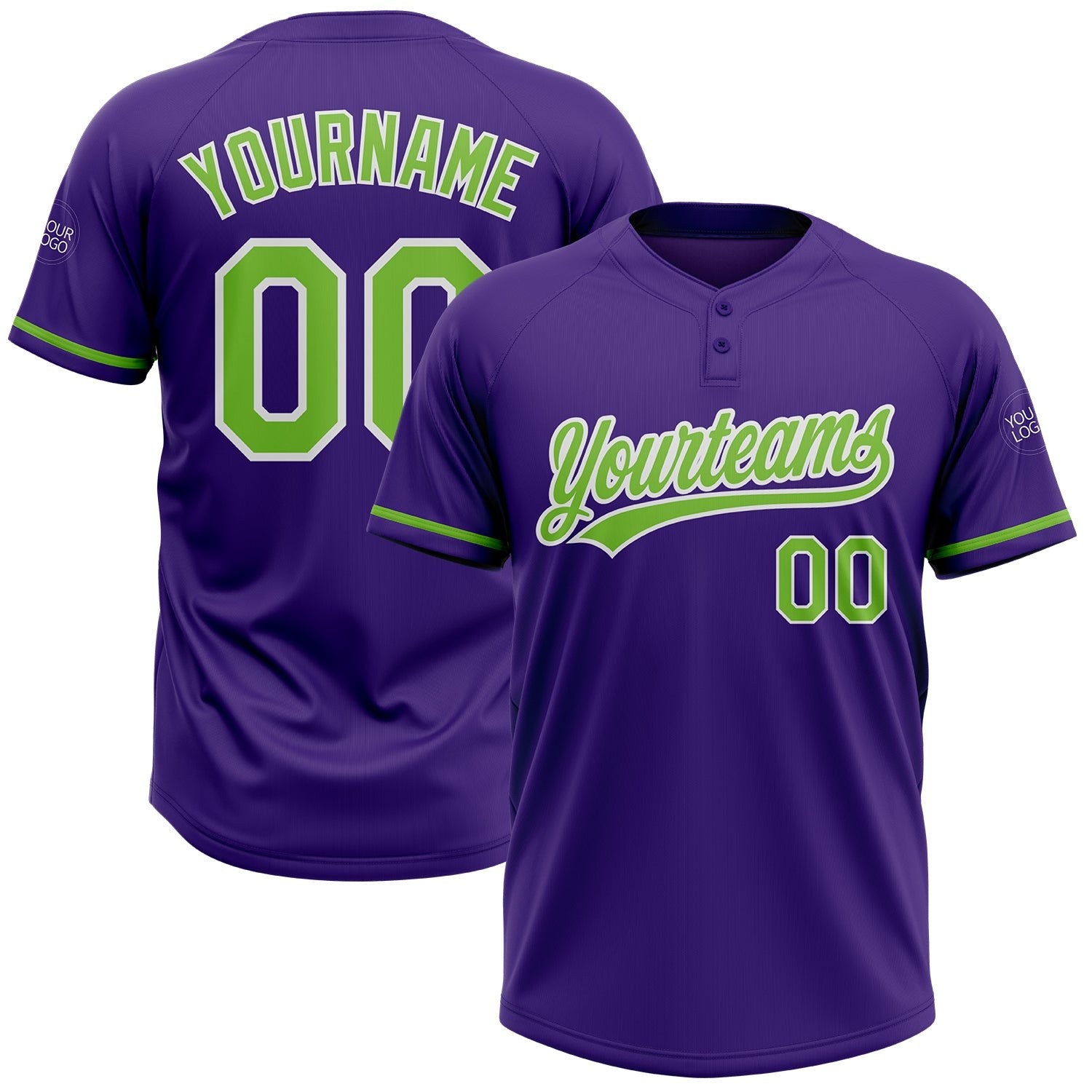 Custom Purple Neon Green-White Two-Button Unisex Softball Jersey photo 1