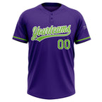 Custom Purple Neon Green-White Two-Button Unisex Softball Jersey photo 2