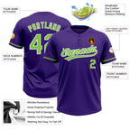 Custom Purple Neon Green-White Two-Button Unisex Softball Jersey photo 3