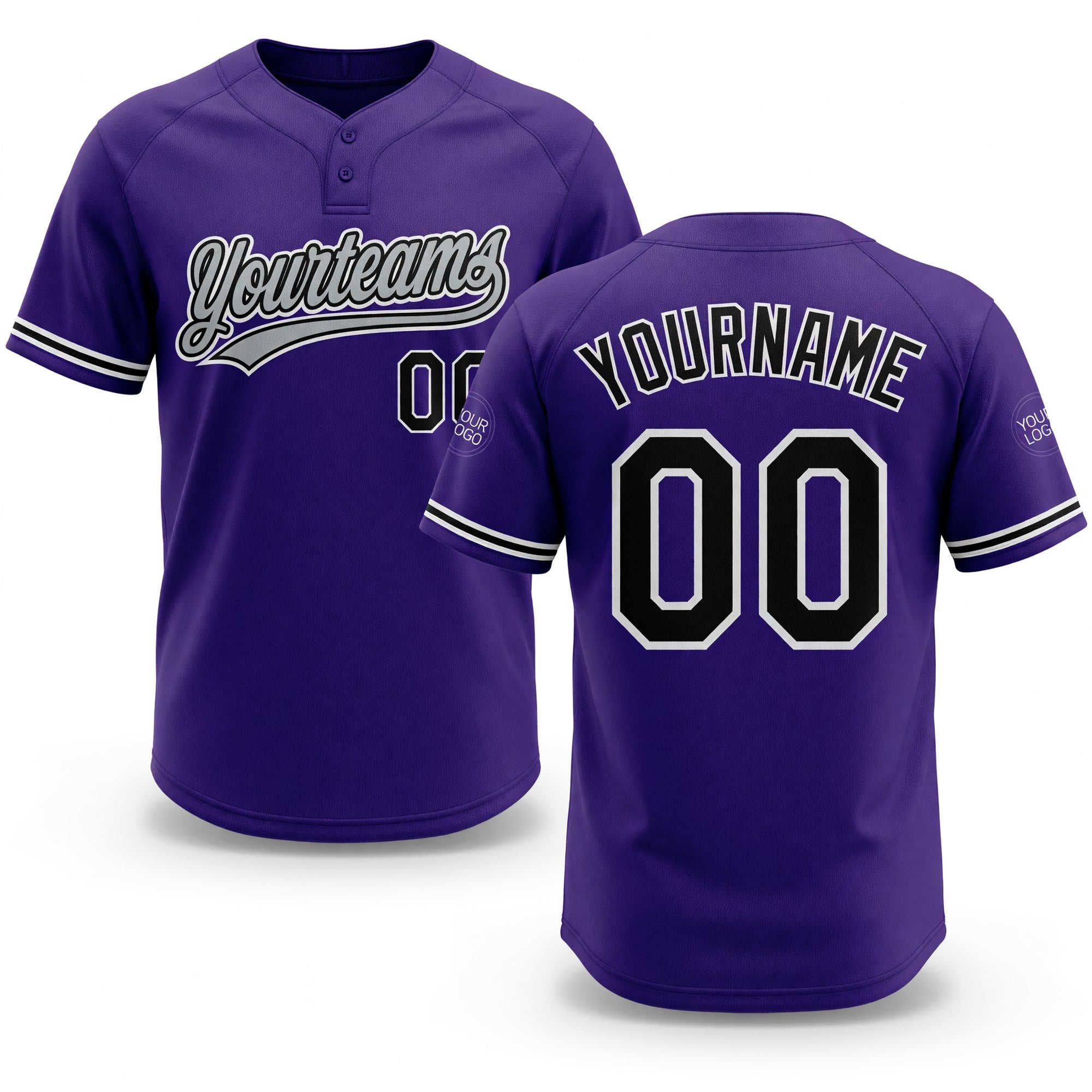Custom Purple Black-White Two-Button Unisex Softball Jersey