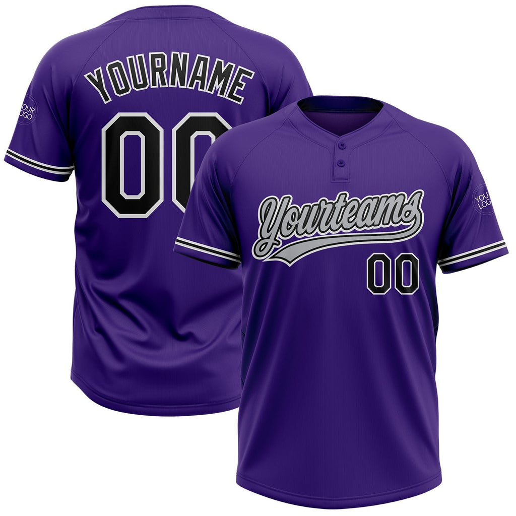Custom Purple Black-White Two-Button Unisex Softball Jersey photo 1
