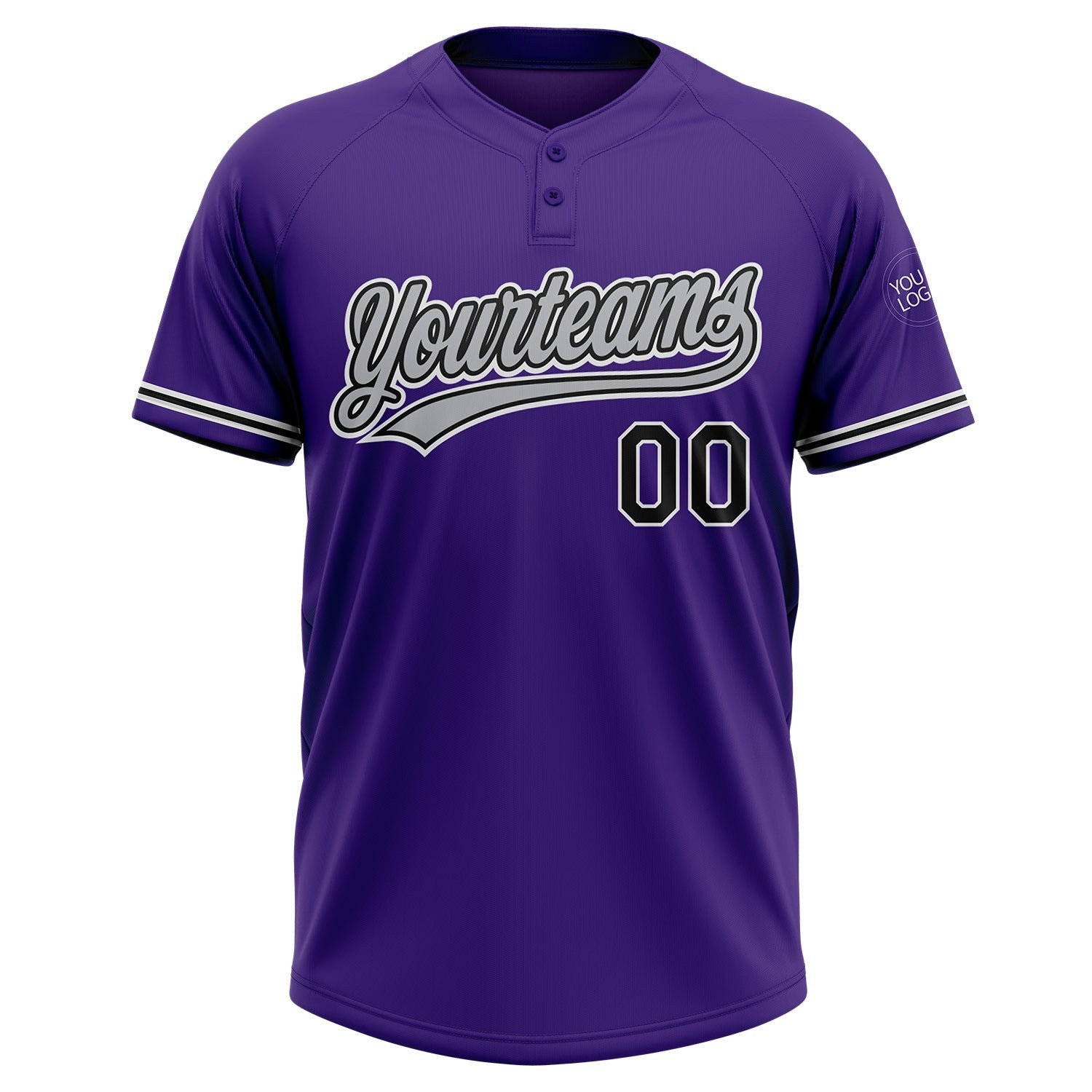 Custom Purple Black-White Two-Button Unisex Softball Jersey photo 2