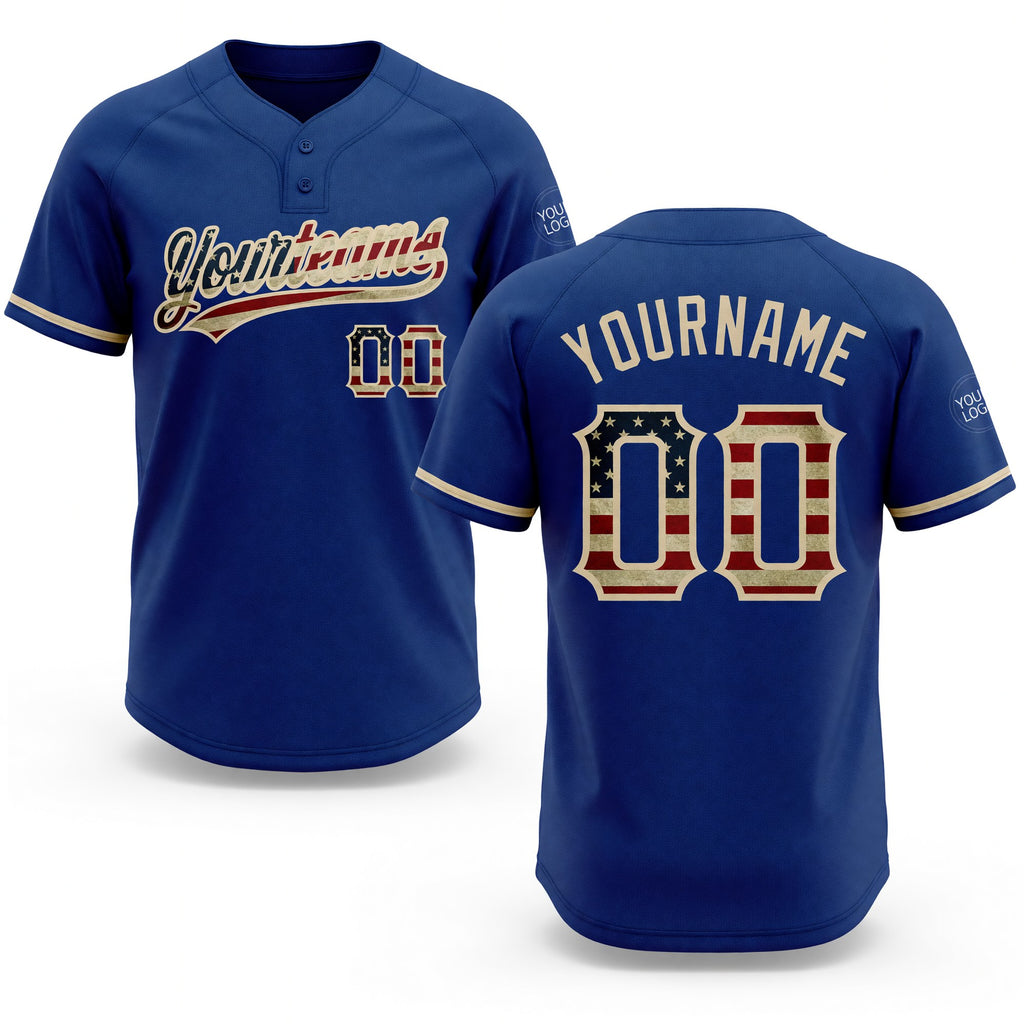 Custom Royal Vintage USA Flag-City Cream Two-Button Unisex Softball Jersey